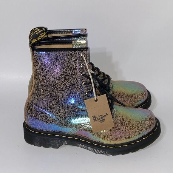 Dr. Martens 1460 Rainbow Gold Leather Lace Up Combat Boots Size US 6 EUR 37